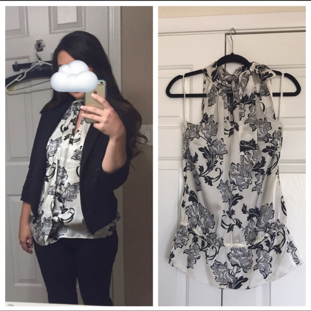 WhiteHouseBlackMarket silk keyhole halter blouse